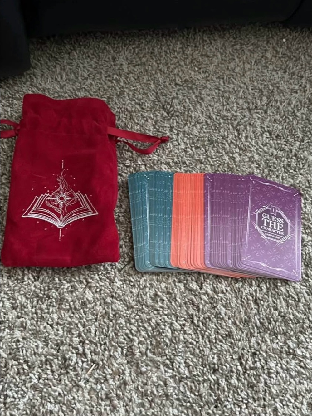 Guess The Character Card Game Set with Red Velvet Drawstring Bag